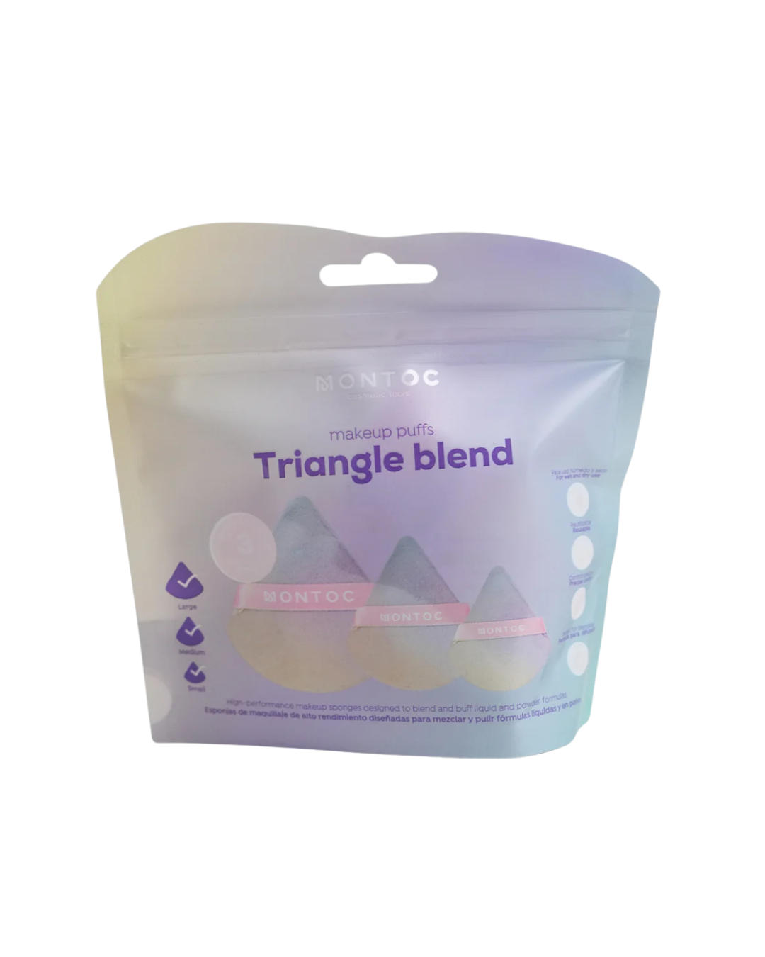Set de borlas triangulares para maquillaje X3 Tornasol Montoc